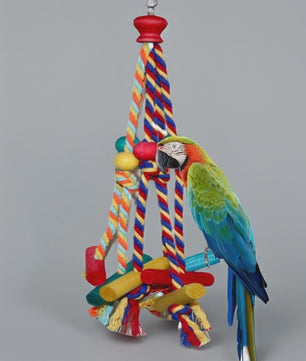 Cage Hanging Rope Bird Climbing Chewing Toys Multicolored Natural Wooden Bird Chewing Toys for Conure Cockatiel Budgies
