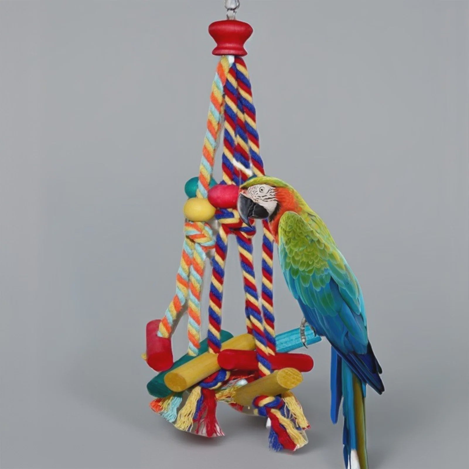 Cage Hanging Rope Bird Climbing Chewing Toys Multicolored Natural Wooden Bird Chewing Toys for Conure Cockatiel Budgies