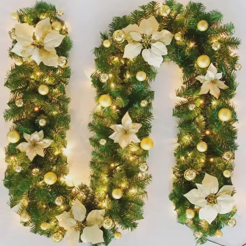 Luxe Kerstguirlande 2.7m met LED Verlichting, Poinsettia en Ballen