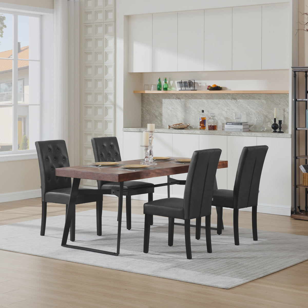 Set van 2 Luxe Kunstleren Eetkamerstoelen met Hoge Rug - Comfortabel Gestoffeerd