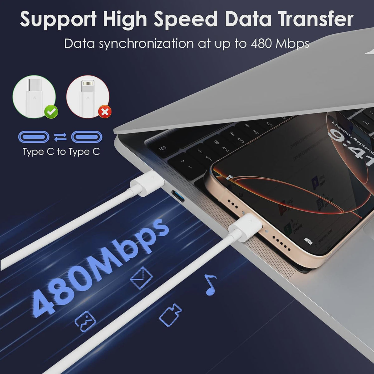 USB-C naar USB-C Kabel 60W Snellader & 480Mbps Data | Universeel Compatibel