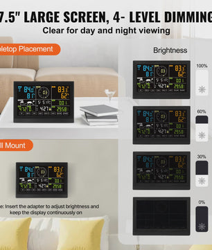 Wi-Fi Weerstation met 7-in-1 Sensor, 7.5" Kleurendisplay en Zonne-energie Outdoor Sensor met Alarmfuncties