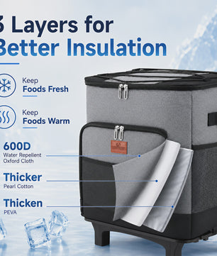 New Insulated Bag Outdoor Picnic Camping Bag Waterproof Oxford Cloth Car Lunch Bag Cooler Bag With Wheels Portable Ice Chest For Picnic Beach Camping Family Outings Travel Keep Cool