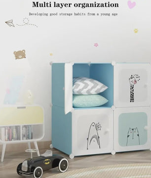 Modulaire Kinder Garderobekast - Roze Kledingkast met Cartoonprints - 75x47x147cm