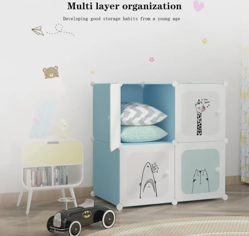 Modulaire Kinder Garderobekast - Roze Kledingkast met Cartoonprints - 75x47x147cm