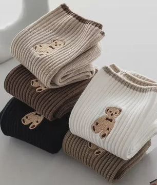 Zachte Katoenen Sokken met Berenprint - 5 Paar Kawaii Sokken voor Dames - Casual Herfst/Winter Stijl