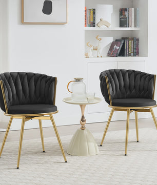 Set van 2 Fluwelen Draaibare Eetkamerstoelen met Gouden Metalen Poten - Ergonomisch & Comfortabel