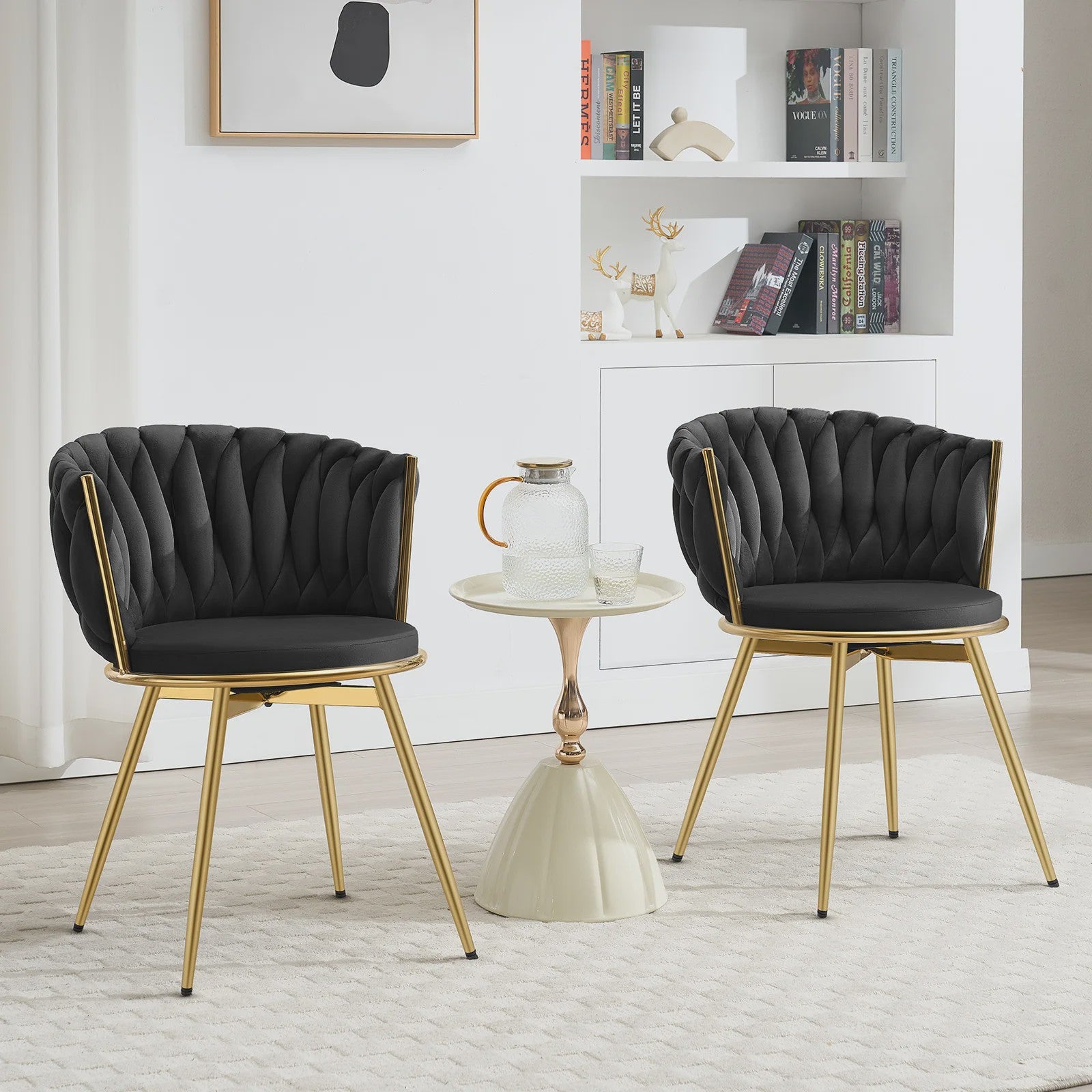 Set van 2 Fluwelen Draaibare Eetkamerstoelen met Gouden Metalen Poten - Ergonomisch & Comfortabel
