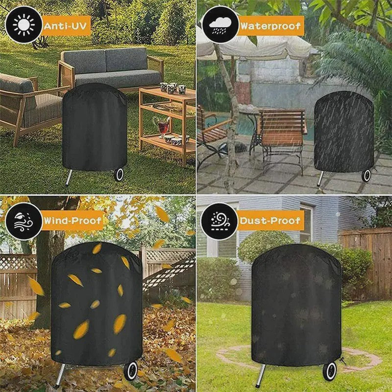 Waterdichte BBQ Hoes Rond Zwart - Heavy Duty 210D Oxford Stof voor Grill, Vuurschaal & Elektrische BBQ