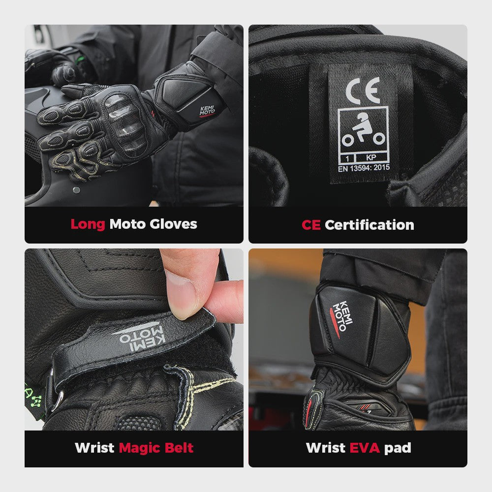 KEMIMOTO Lederen Motorhandschoenen met Kevlar Bescherming - Herfst/Zomer