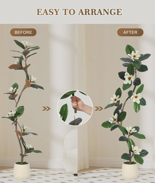 Kunst Magnolia Boom met Witte Pot - 150/180/210cm - Luxe Kunstplant voor Binnen