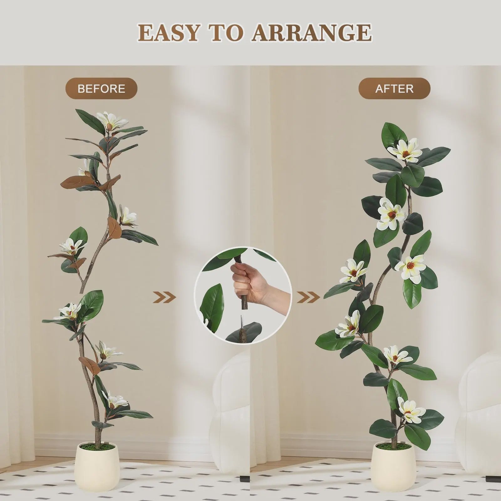 Kunst Magnolia Boom met Witte Pot - 150/180/210cm - Luxe Kunstplant voor Binnen