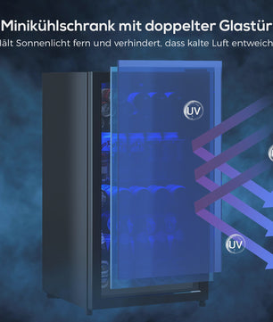 90L Drankenkoelkast met Dubbel Glas, LED Verlichting en 128 Blikjes Capaciteit - Energieklasse C