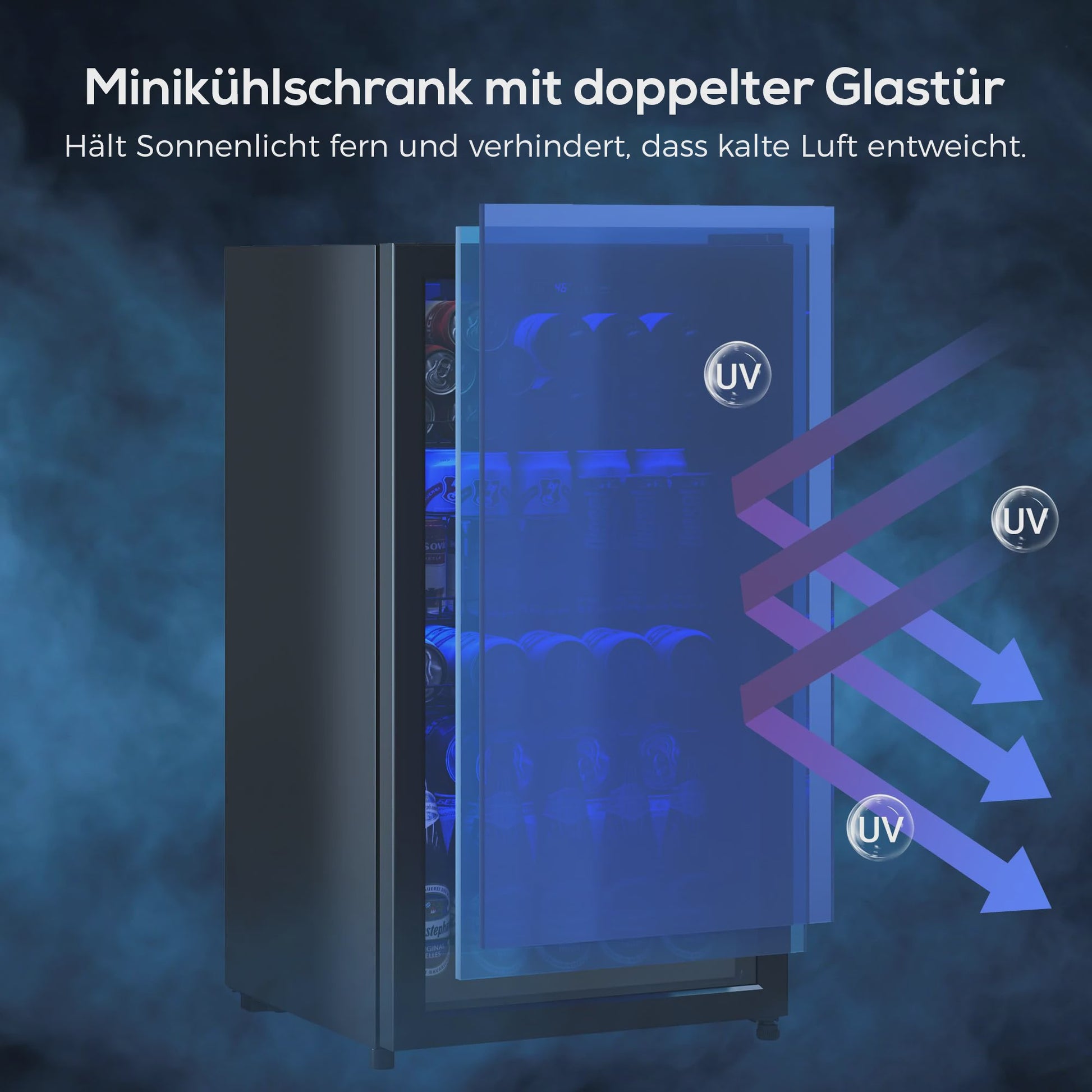 90L Drankenkoelkast met Dubbel Glas, LED Verlichting en 128 Blikjes Capaciteit - Energieklasse C