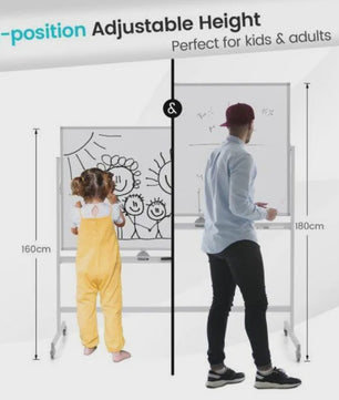 Verrijdbaar Dubbelzijdig Magnetisch Whiteboard 160-180cm Hoogte Verstelbaar met Wielen en Rem