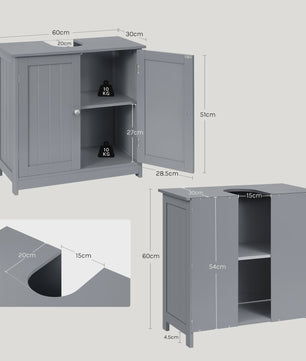 Witte Houten Onderbouw Wastafelkast - Vrijstaand Badkamerkast met Verstelbare Plank