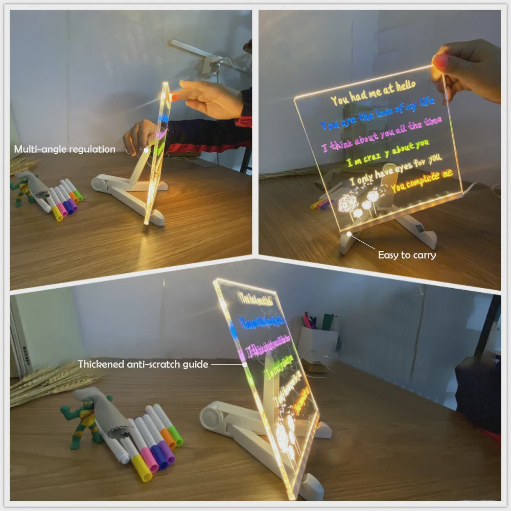 LED Teken- en Notitiebord met Nachtlampje - Kleurrijk DIY Krijtbord voor Kinderen