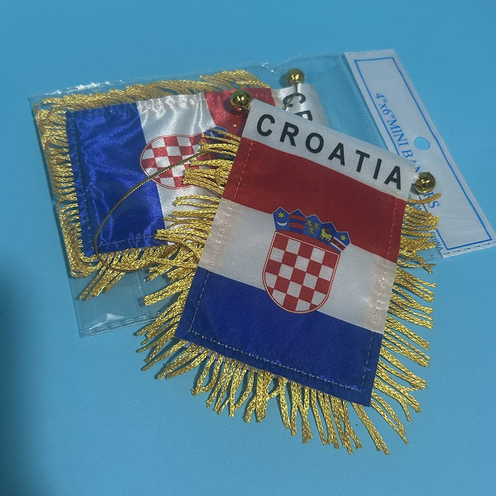 Mini Vlag Kroatië voor Auto - 8x12cm Polyester, Dubbelzijdig Bedrukt, Hangend