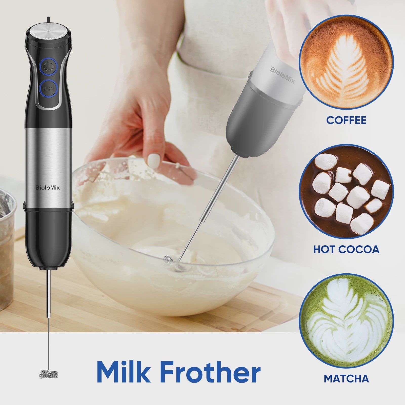 BioloMix 5-in-1 Staafmixer: Krachtige 1500W Blender voor Smoothies, Soepen en Babyvoeding