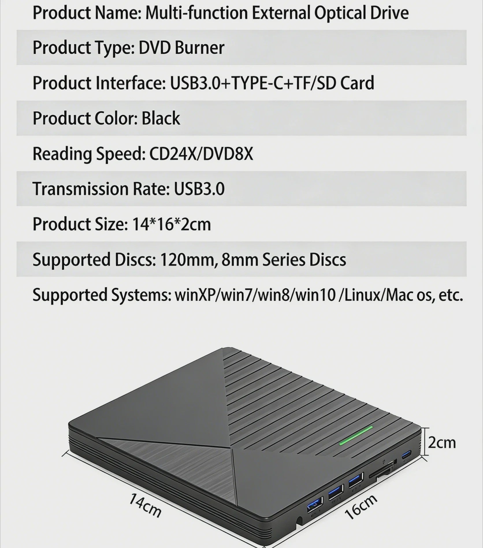 Externe CD/DVD RW Brander & Lezer - 7-in-1 USB-C & USB 3.0 Drive voor PC/Laptop