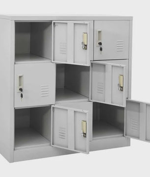 Grijze Lockerkast met Sleutelslot - 9 Vakken - Staal - 90x45x92.5 cm