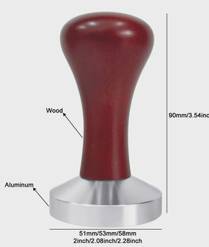 Professionele Espresso Tamper met Houten Handvat - 51mm, 53mm, 58mm - Barista Kwaliteit