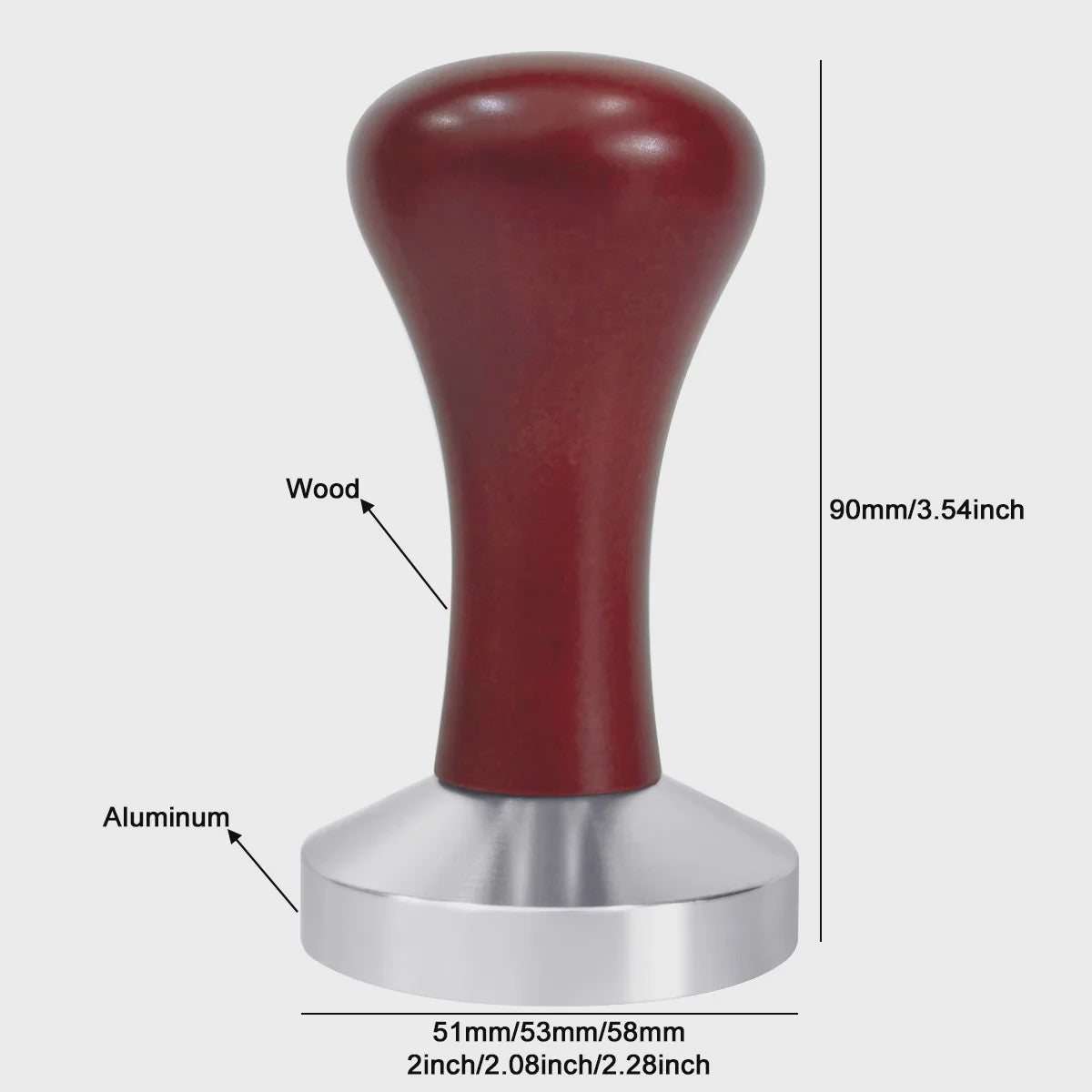 Professionele Espresso Tamper met Houten Handvat - 51mm, 53mm, 58mm - Barista Kwaliteit