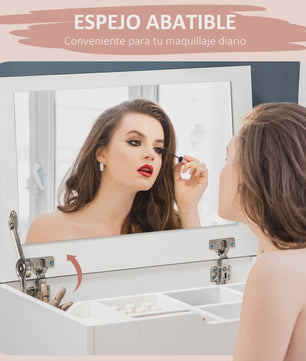 Stijlvolle Make-up Tafel met Inklapbare Spiegel, Kruk en Veel Opbergruimte