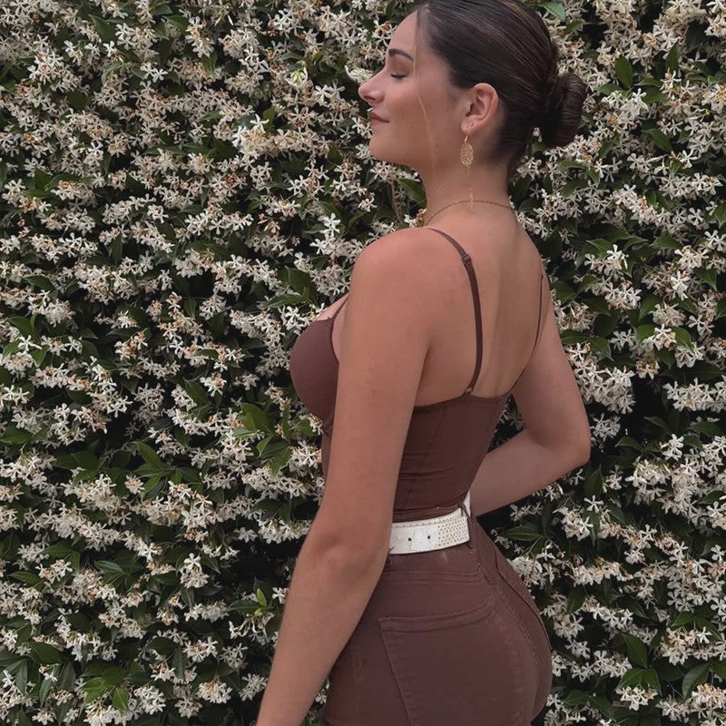 Dames Crop Top Corset Camisole Bruin - Mouwloos, Bodycon & Backless
