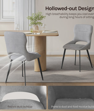 Set van 6 Luxe Eetkamerstoelen - Chenille Bekleding, Holle Rug & Metalen Poten