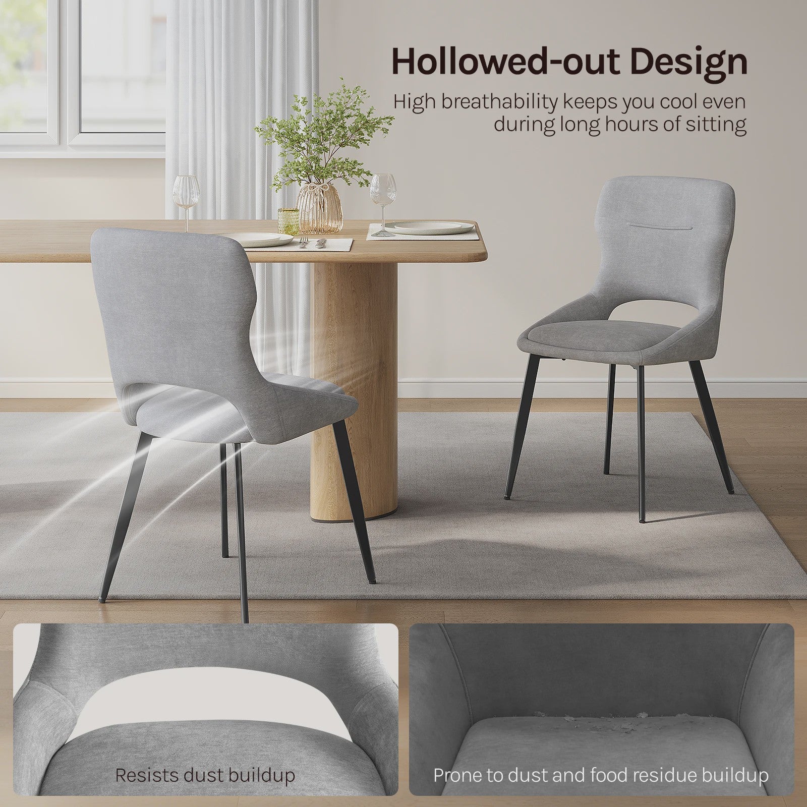 Set van 6 Luxe Eetkamerstoelen - Chenille Bekleding, Holle Rug & Metalen Poten