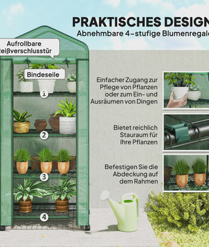 Outsunny Mini Kas met Wielen en 4 Planken - Compacte Film Kas voor Planten
