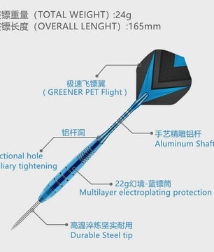 Professionele 3-delige Steel Tip Darts Set - 24g - Aluminium Shafts & Opbergdoos