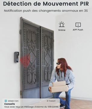ieGeek Draadloze Deurbel met Camera - 2K, IP66 Waterdicht, Geen Maandelijkse Kosten, Tweeweg Audio, PIR Detectie, 2.4G WiFi