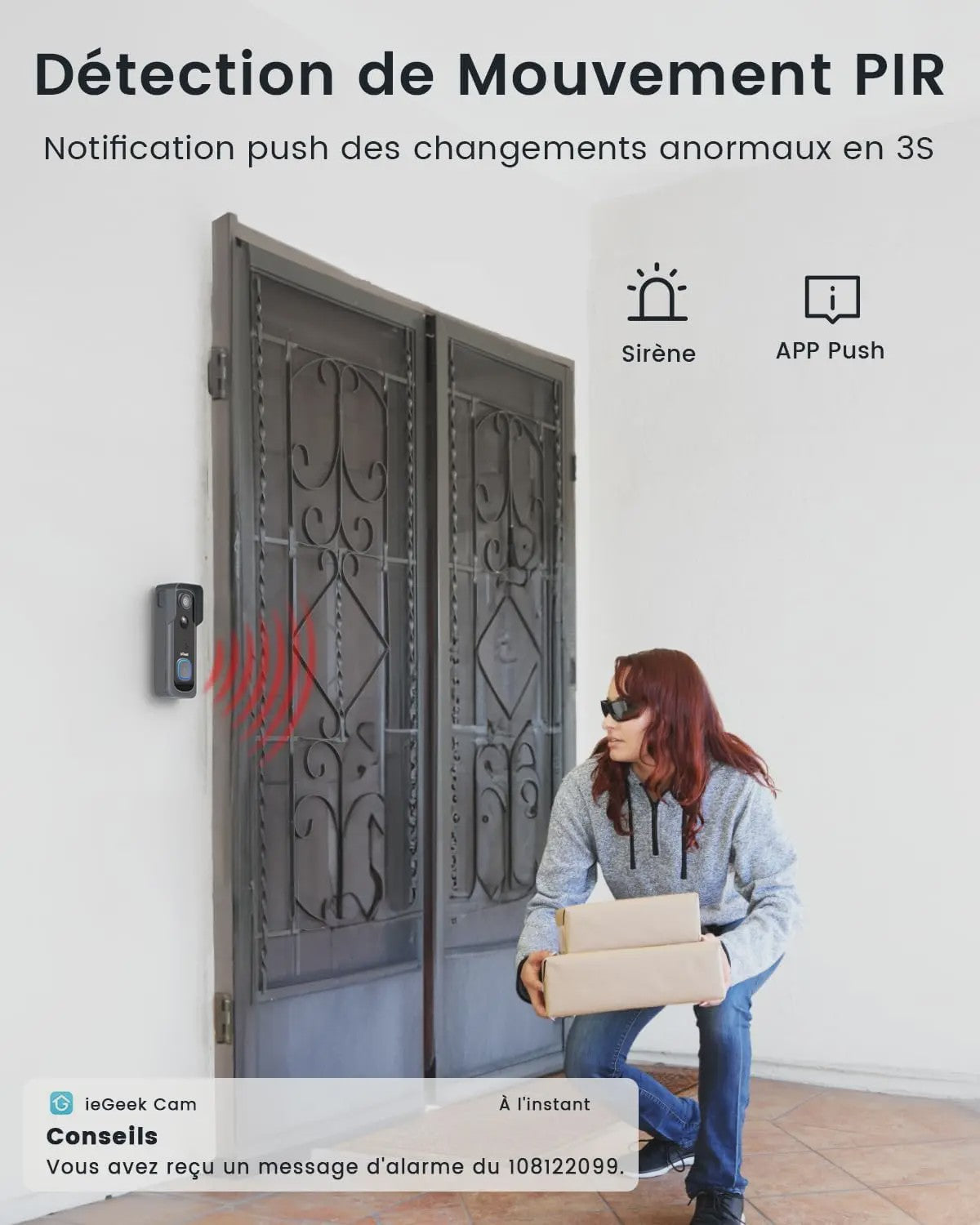 ieGeek Draadloze Deurbel met Camera - 2K, IP66 Waterdicht, Geen Maandelijkse Kosten, Tweeweg Audio, PIR Detectie, 2.4G WiFi