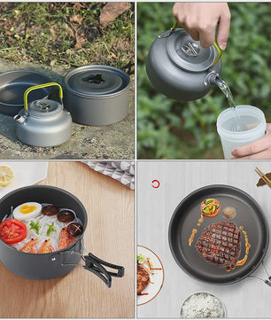 9-delige Camping Kookset: Draagbare Pan, Pot en Ketel voor Outdoor Avonturen