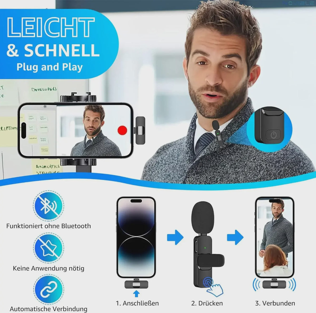 Draadloze Lavalier Microfoon voor iPhone, Android & PC - Plug & Play Mini Microfoon