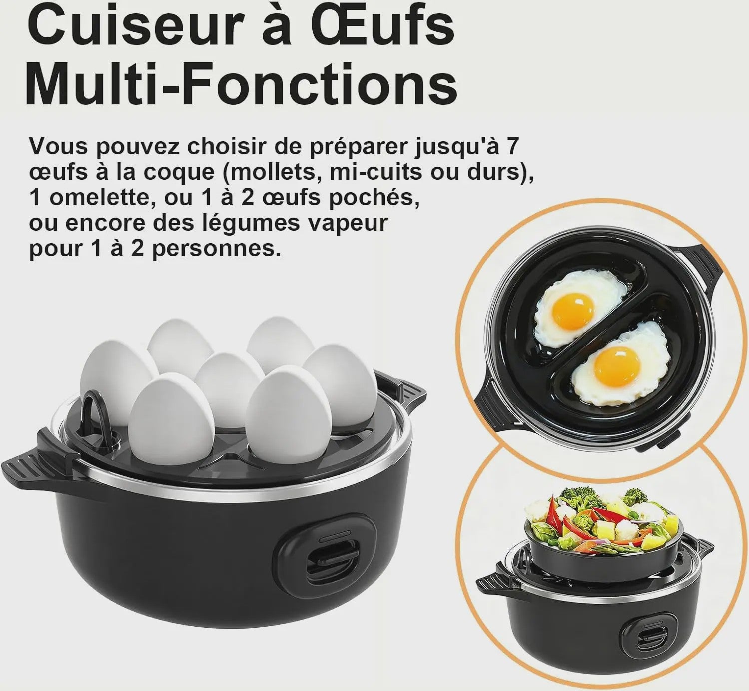 Multifunctionele Eierkoker voor 7 Eieren - Zacht, Medium, Hardgekookt & Omelet