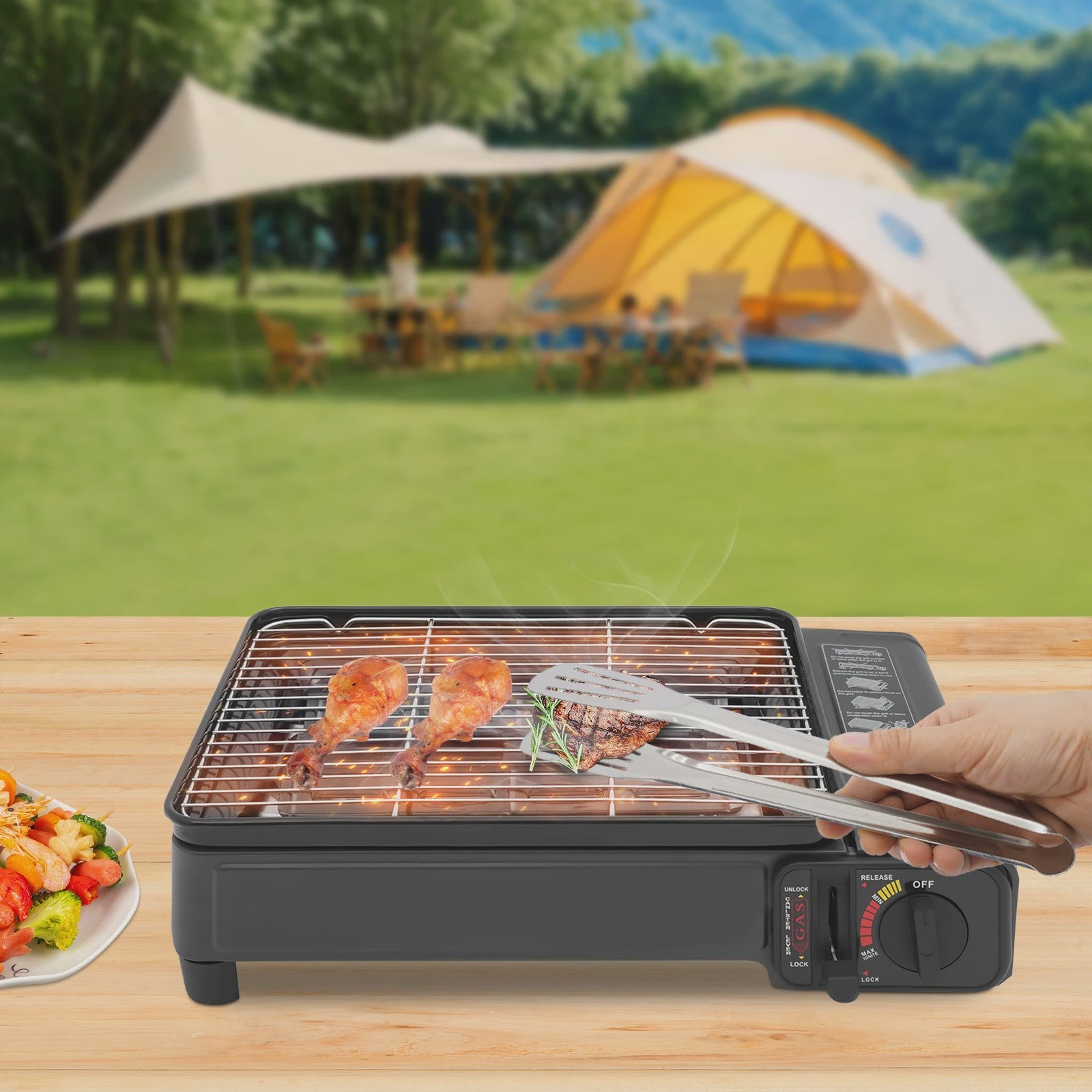 Draagbare Gas BBQ Grill & Kooktoestel - 2.2KW Outdoor Camping LPG/Butaan met Koffer