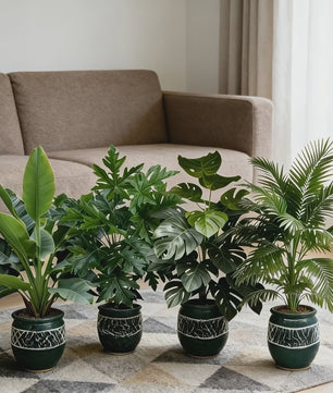 Set van 4 Grote Kunst Areca Palm Planten met 48 Bladeren - Tropische Decoratie