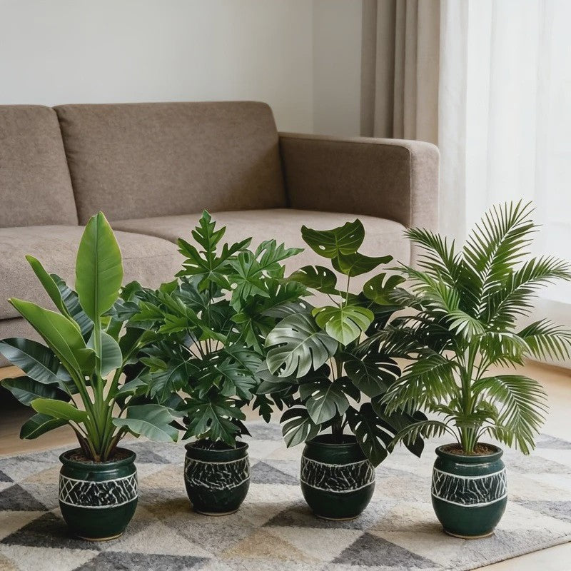 Set van 4 Grote Kunst Areca Palm Planten met 48 Bladeren - Tropische Decoratie