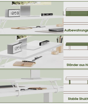 Elektrisch In Hoogte Verstelbaar Bureau 160x70cm Wit met Monitorstandaard - Ergonomisch Zit-Sta Werkplek