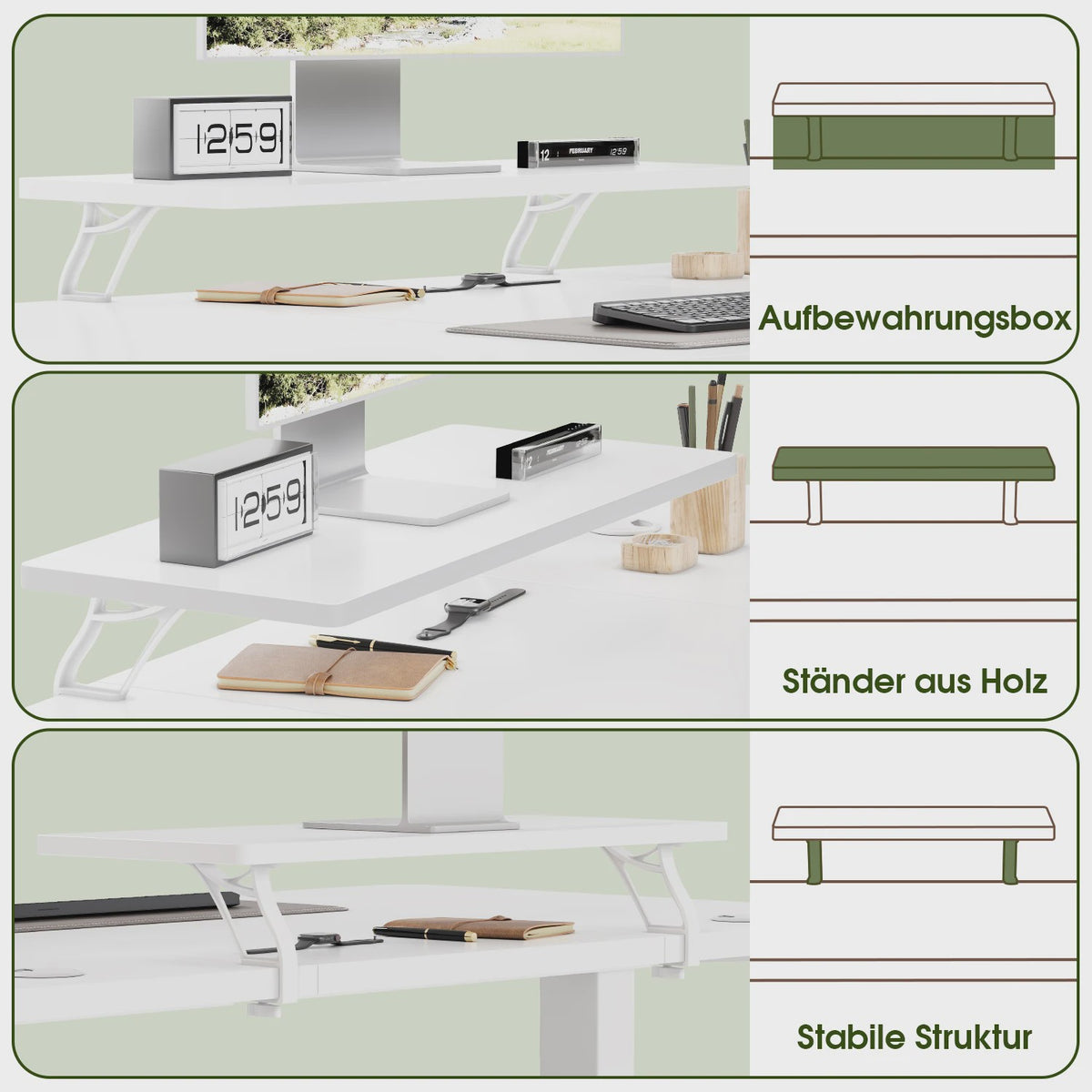 Elektrisch In Hoogte Verstelbaar Bureau 160x70cm Wit met Monitorstandaard - Ergonomisch Zit-Sta Werkplek