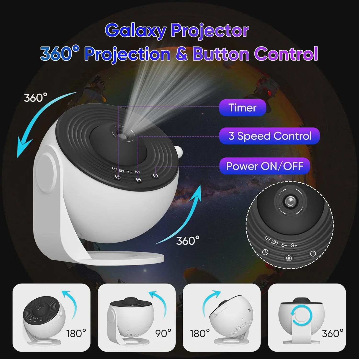 Galaxy Projector Sterrenhemel Nachtlampje met 13 HD Film Discs - 360° Rotatie