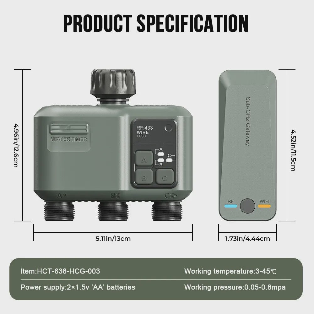 Slimme Tuin Water Timer met Wifi & RF433 - 3 Uitgangen, Automatische Besproeiing, Regenvertraging