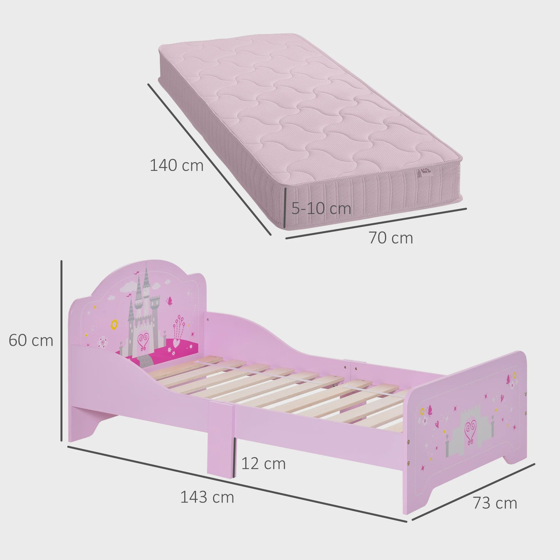 Roze Kinderbed Prinses Kasteel Design 140x70 cm met Lattenbodem - MDF