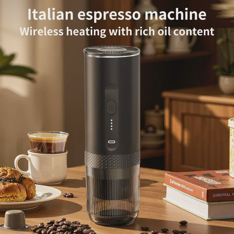 Draagbare 2-in-1 Koffiemachine: Draadloos, Elektrisch, voor Auto, Thuis & Camping - Capsules & Gemalen Koffie