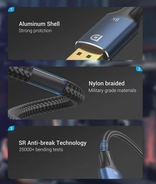 Vention 8K DisplayPort 1.4 Kabel - 4K@144Hz, 32.4Gbps, HDR, G-Sync/FreeSync