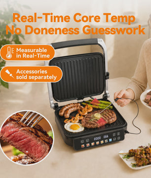 SLG5029 Elektrische Contact Grill 2000W - Digitaal, met Vleesthermometer, Panini Press & 180° Open Functie