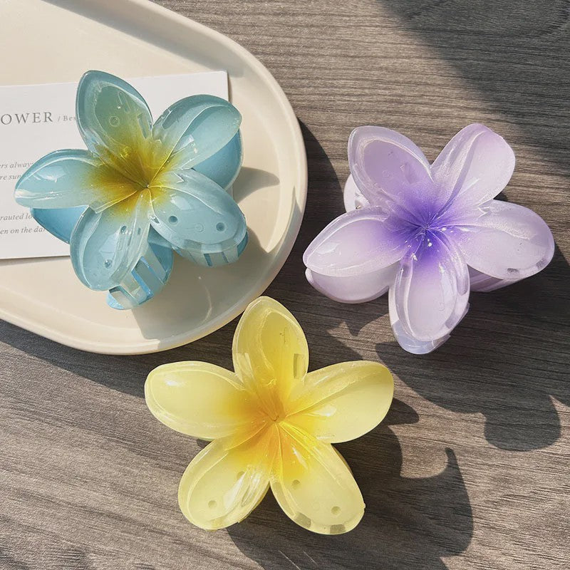 3x Grote Boho Bloemen Haarclips Acryl - Gradient Kleuren & Hawaii Stijl Haaraccessoires voor Dames